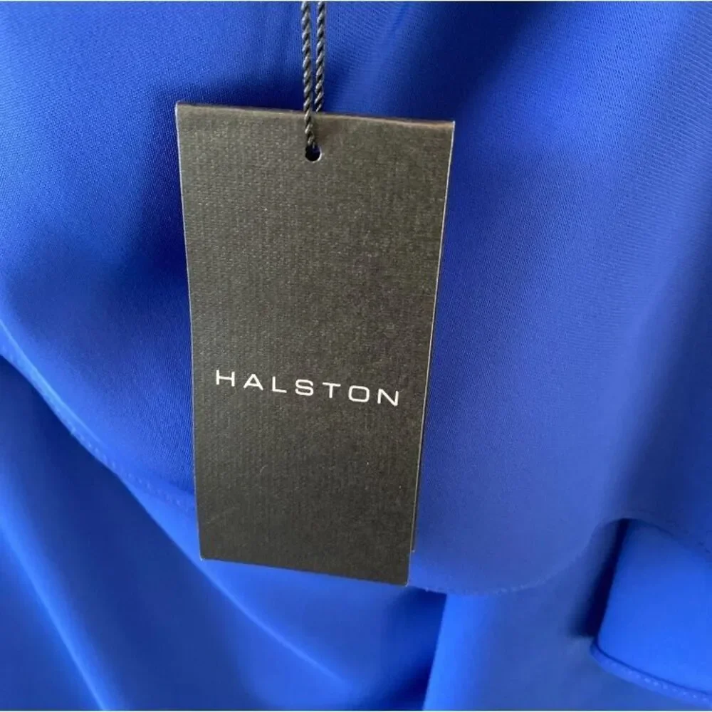 Halston Prussian Blue Joelle One-Shoulder Fluid Crepe Gown Size 2 NWT